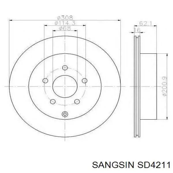 Купити SD4211 Sangsin Диск заднього гальма