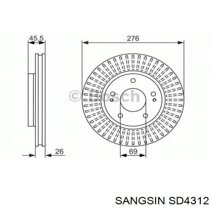 Диск гальмівний передній SD4312 Sangsin