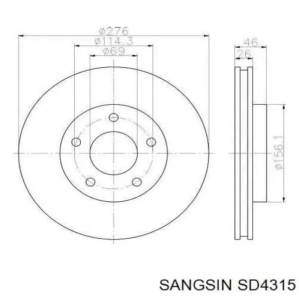 SD4315 Sangsin диск гальмівний передній