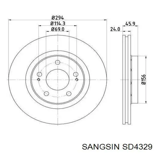 Диск переднього гальма Sangsin SD4329 ціна, від 36.76 USD