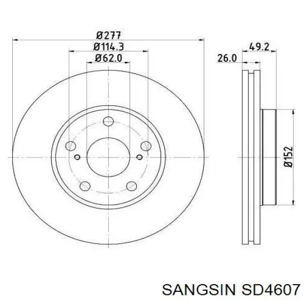 Диск гальмівний передній SD4607 Sangsin