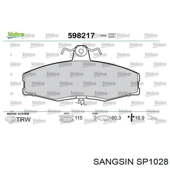 Передні тормозні колодки SP1028 Sangsin