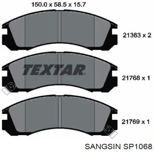 Купити SP1068 Sangsin Колодки гальмівні передні, дискові