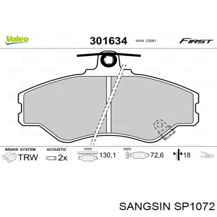 Гальмівні колодки Sangsin SP1072 ціна, від 16.63 USD