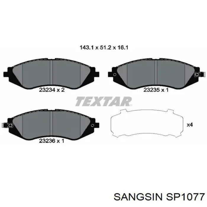 Купити SP1077 Sangsin Колодки гальмівні передні, дискові