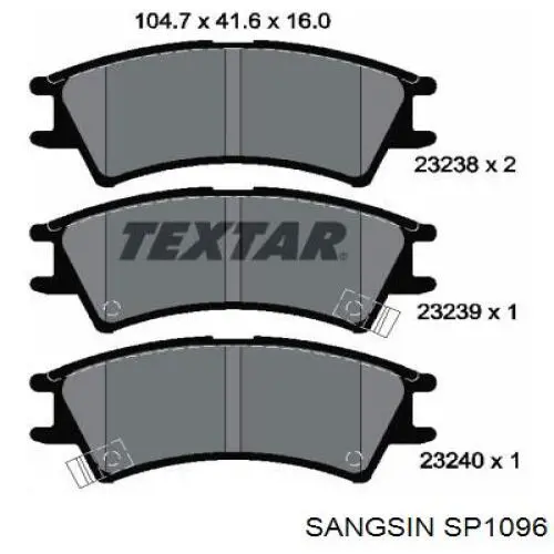 SP1096 Sangsin колодки гальмівні передні, дискові