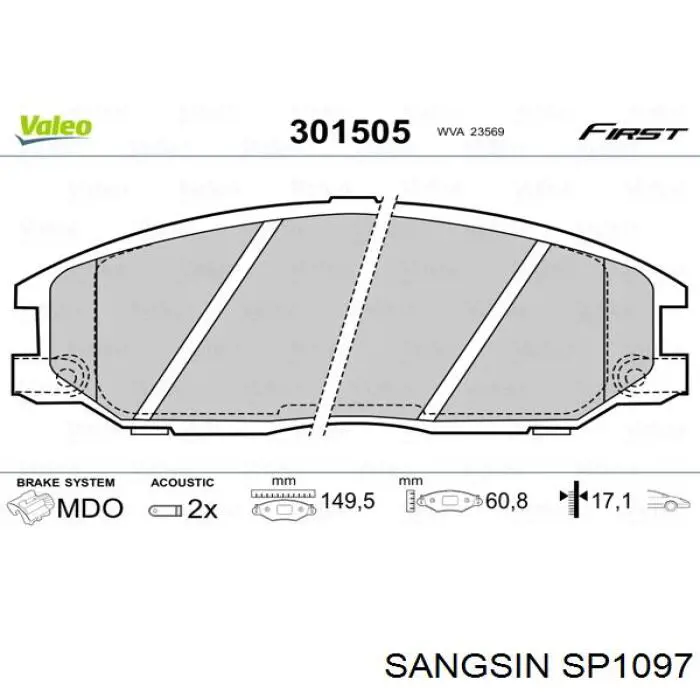 SP1097 Sangsin Передні гальмівні колодки