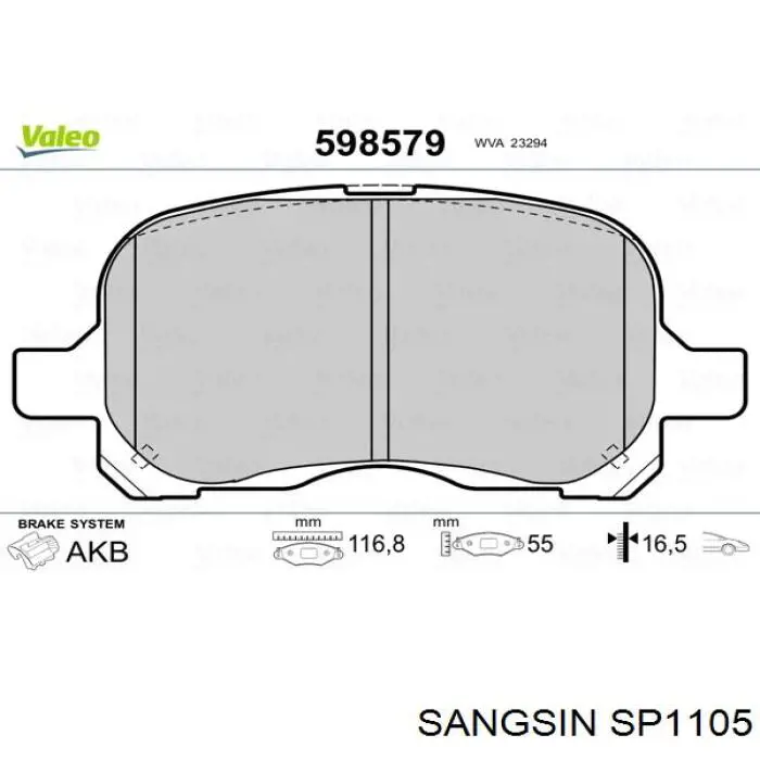 SP1105 Sangsin колодки гальмівні передні, дискові