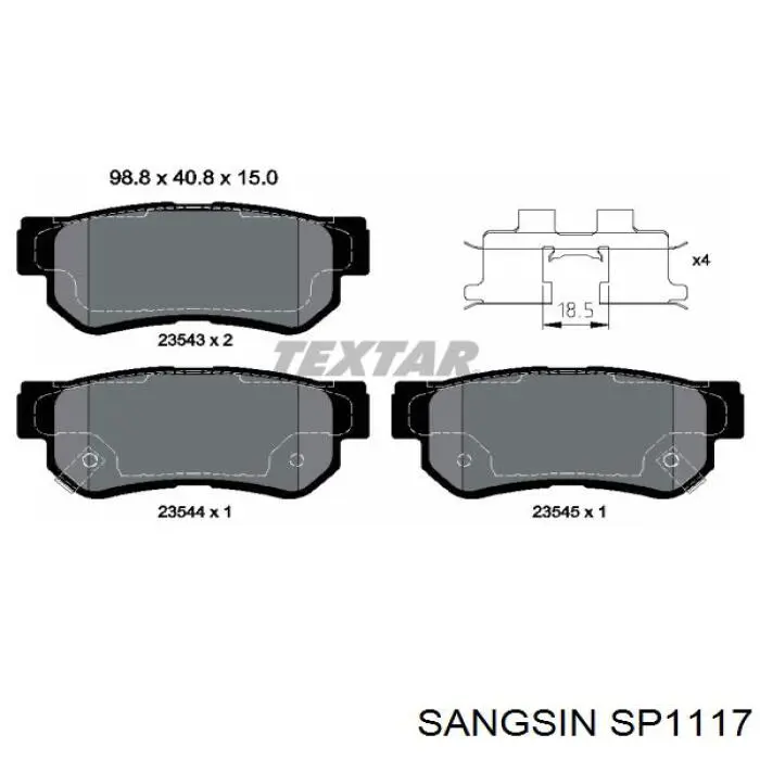 SP1117 Sangsin Колодки гальмівні задні, дискові