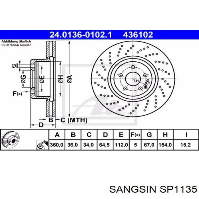 SP1135 Sangsin колодки гальмівні передні, дискові
