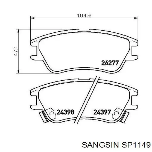 SP1149 Sangsin колодки гальмівні передні, дискові