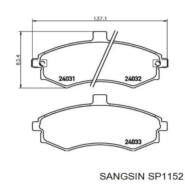 Колодки гальмівні передні, дискові SP1152 Sangsin