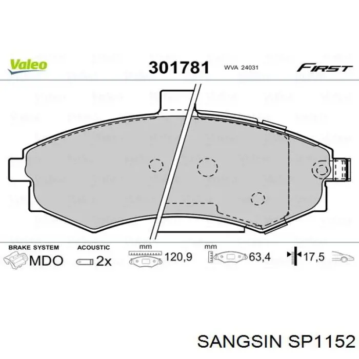 SP1152 Sangsin Передні гальмівні колодки