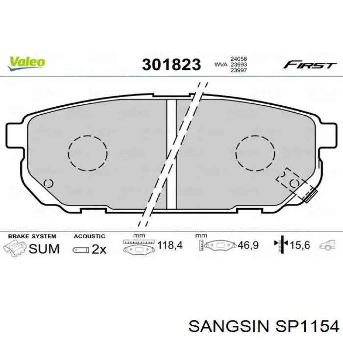 SP1154 Sangsin колодки гальмові задні, дискові