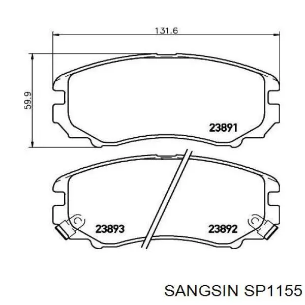 Купити SP1155 Sangsin Колодки гальмівні передні, дискові