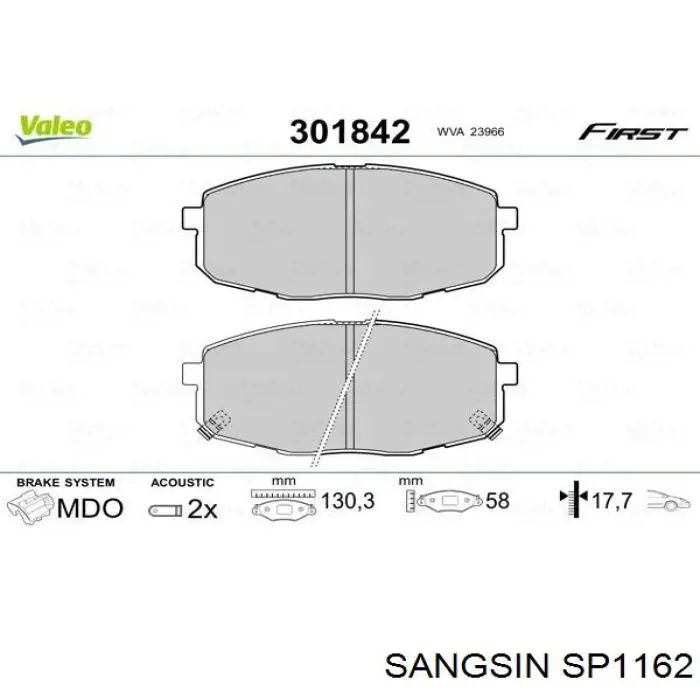 SP1162 Sangsin колодки гальмівні передні, дискові