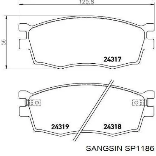 SP1186 Sangsin Передні гальмівні колодки