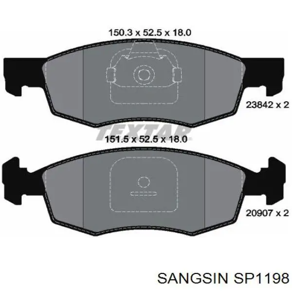 SP1198 Sangsin колодки гальмівні передні, дискові
