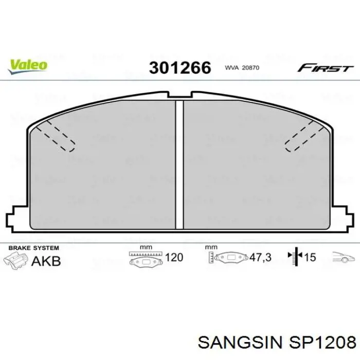 SP1208 Sangsin колодки гальмові задні, дискові