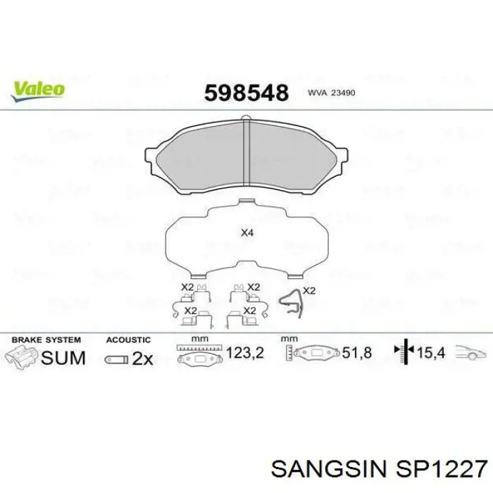 Гальмівні колодки Sangsin SP1227 ціна, від 19.00 USD