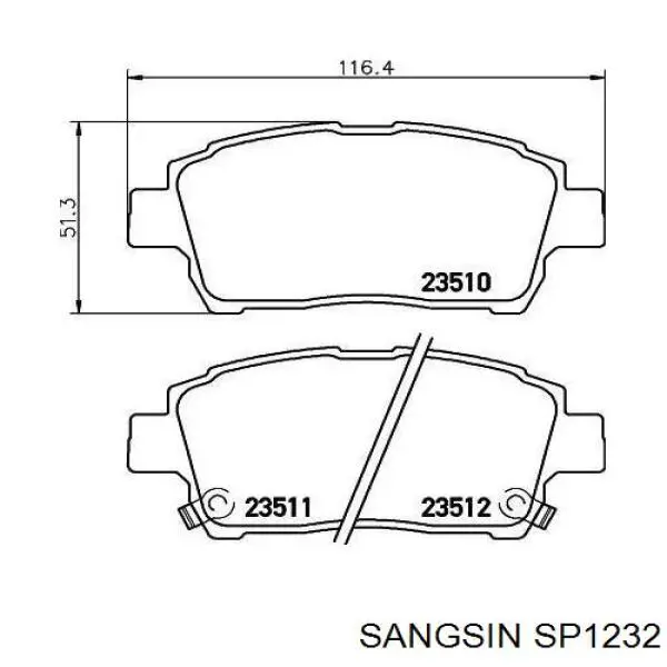 SP1232 Sangsin колодки гальмівні передні, дискові