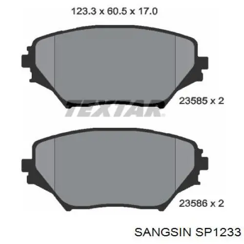 Купити SP1233 Sangsin Колодки гальмівні передні, дискові