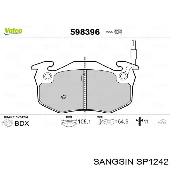 SP1242 Sangsin колодки гальмові задні, дискові