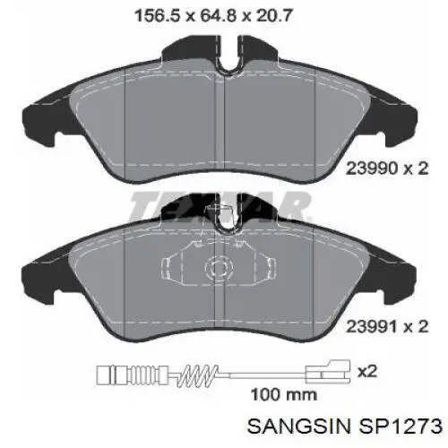 Купити SP1273 Sangsin Колодки гальмівні передні, дискові