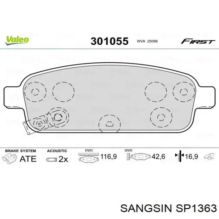 Задні гальмівні колодки SP1363 Sangsin