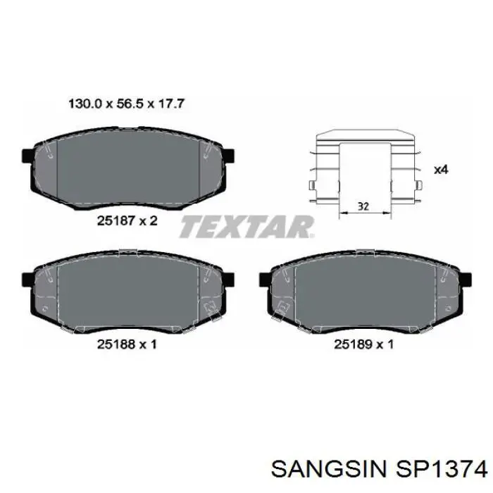 Передні тормозні колодки SP1374 Sangsin