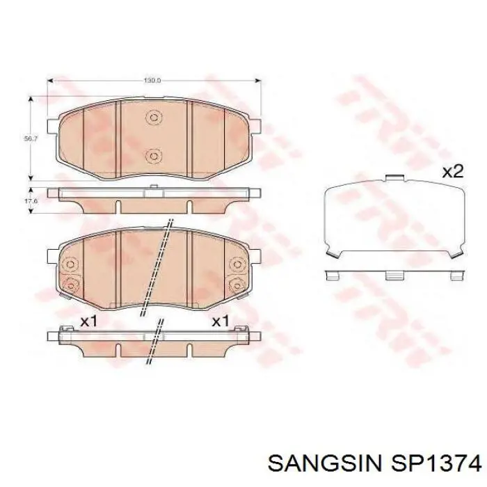 SP1374 Sangsin Передні гальмівні колодки