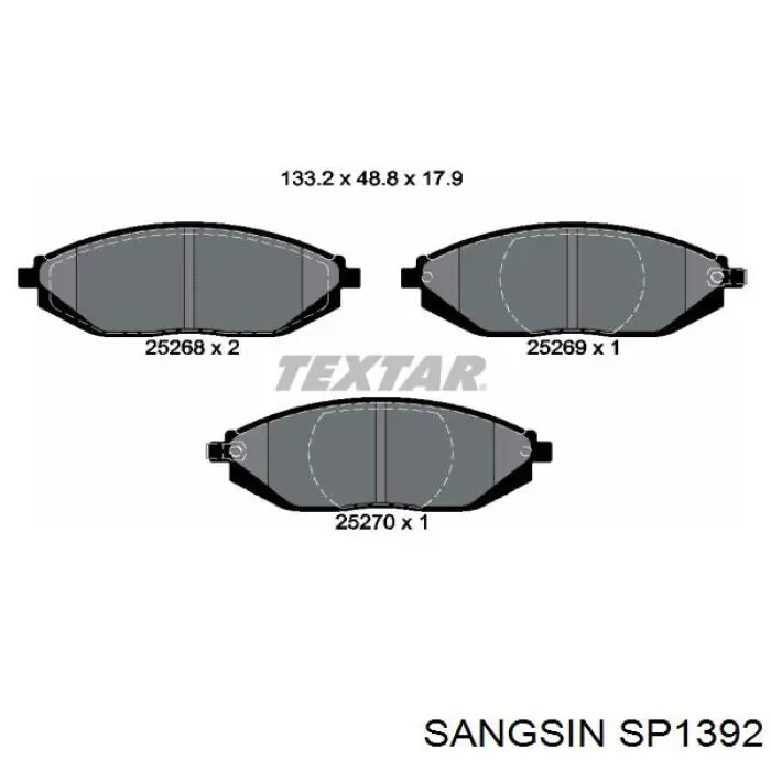 SP1392 Sangsin Передні гальмівні колодки