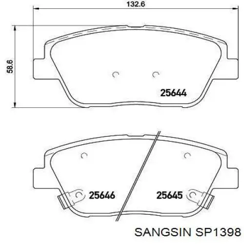Купити SP1398 Sangsin Колодки гальмівні передні, дискові