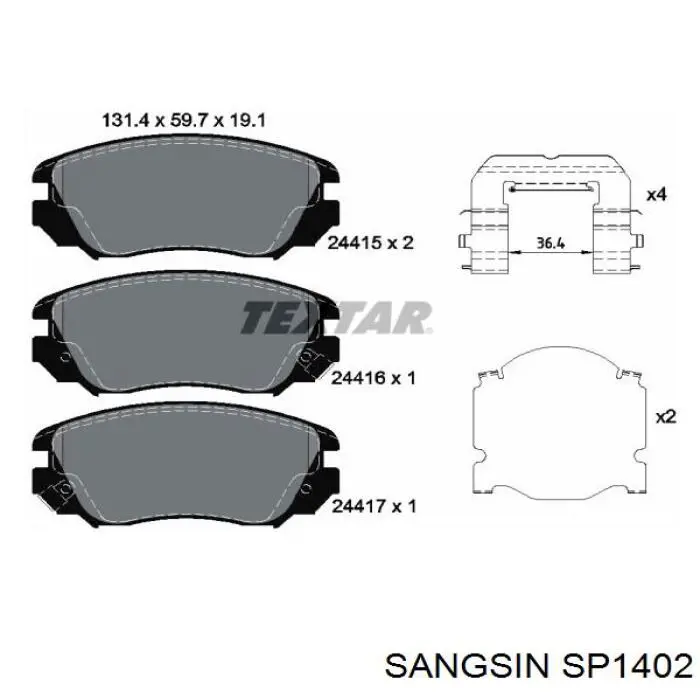 SP1402 Sangsin колодки гальмівні передні, дискові