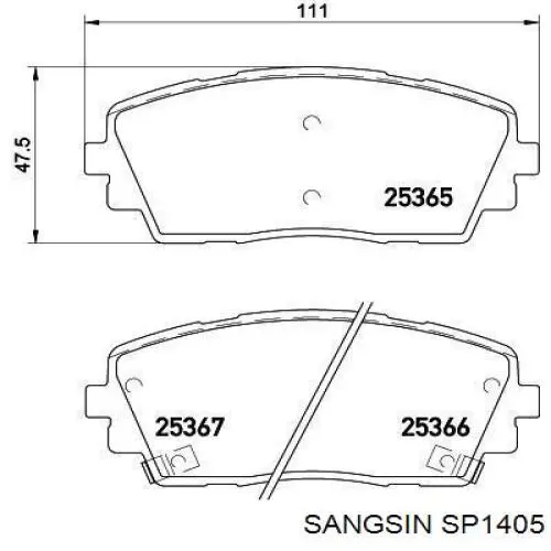 Купити SP1405 Sangsin Колодки гальмівні передні, дискові
