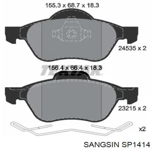 Передні тормозні колодки SP1414 Sangsin