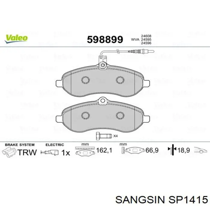 Купити SP1415 Sangsin Колодки гальмівні передні, дискові