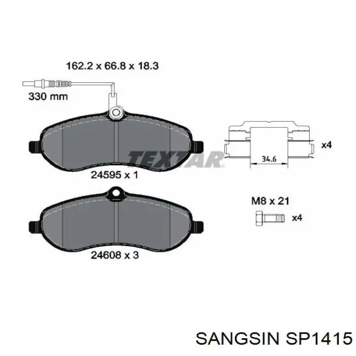 SP1415 Sangsin колодки гальмівні передні, дискові
