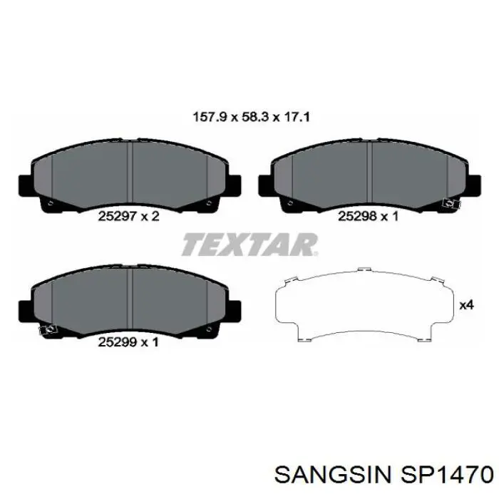 SP1470 Sangsin колодки гальмівні передні, дискові