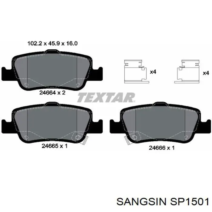 SP1501 Sangsin Колодки гальмівні задні, дискові