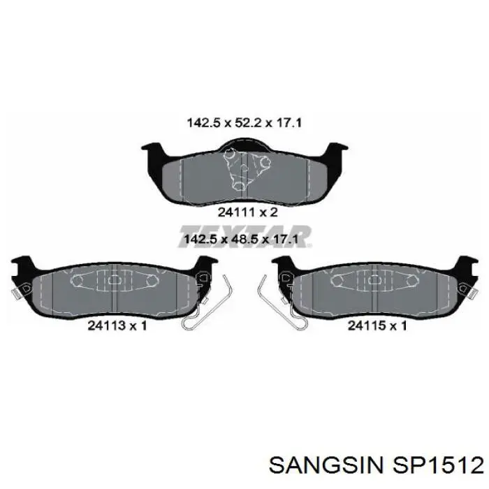 SP1512 Sangsin Колодки гальмівні задні, дискові