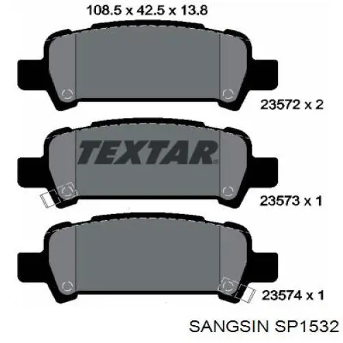 Задні гальмівні колодки Sangsin SP1532 ціна, від 16.66 USD
