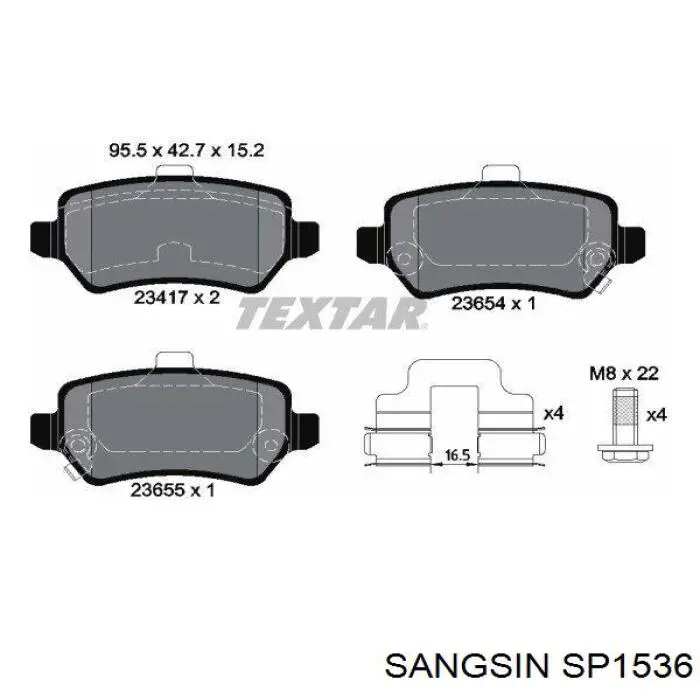 Купити SP1536 Sangsin Задні колодки