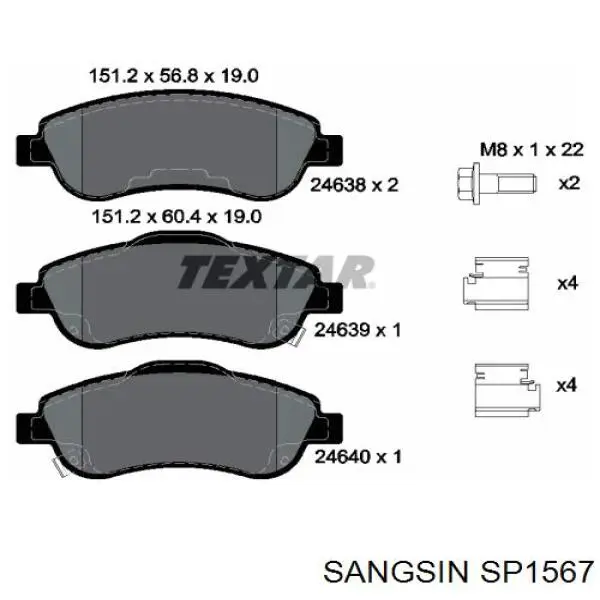 Передні тормозні колодки SP1567 Sangsin