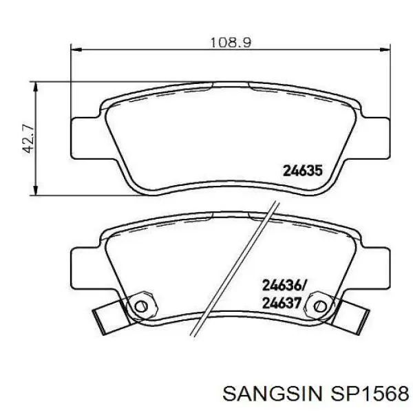 Задні гальмівні колодки Sangsin SP1568 ціна, від 19.19 USD