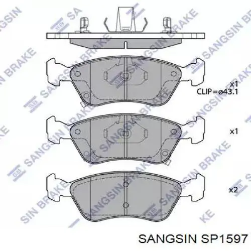 Купити SP1597 Sangsin Колодки гальмівні передні, дискові