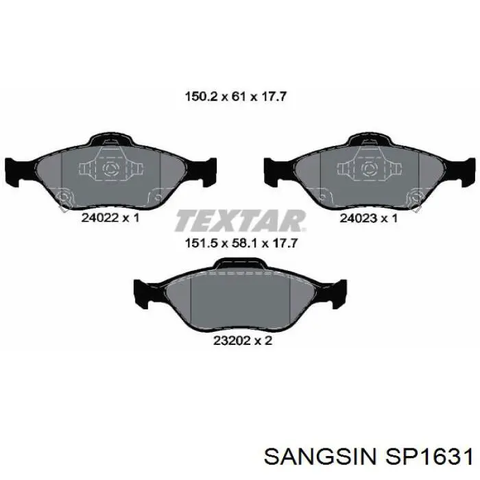 Колодки гальмівні передні, дискові SP1631 Sangsin