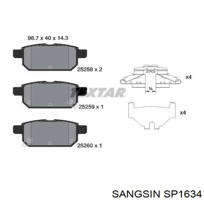 Купити SP1634 Sangsin Задні колодки