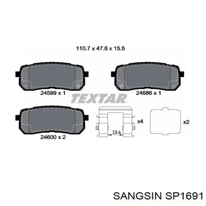 Задні гальмівні колодки Sangsin SP1691 ціна, від 26.52 USD