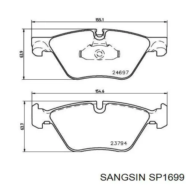 Колодки гальмівні передні, дискові SP1699 Sangsin